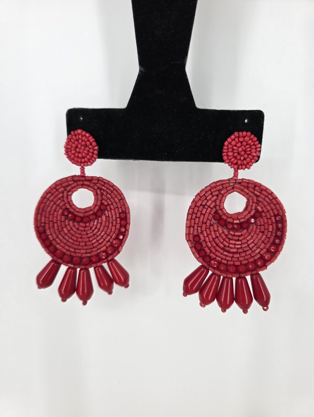 Kenneth Lane Legendary Boho Red Beaded Statement Earrings